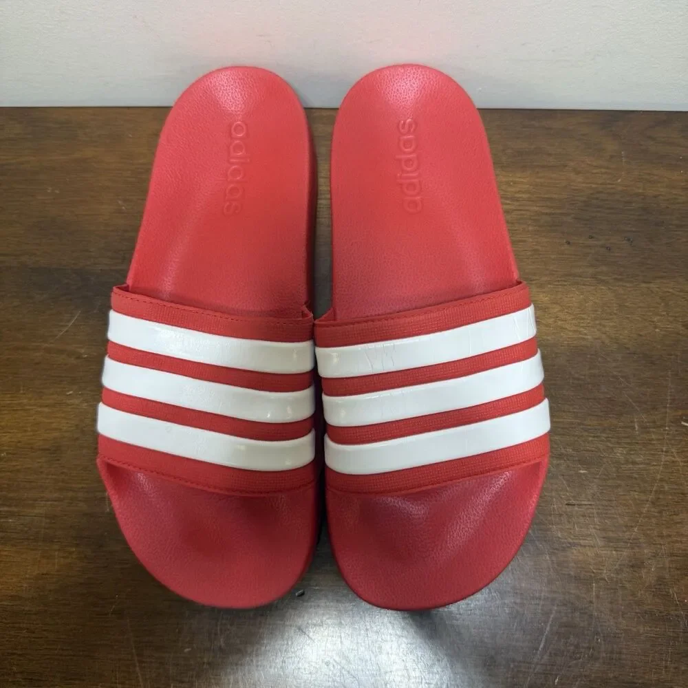 Adidas Unisex Adilette Shower Slide Sandal Vivid Red/White Sz.8 Slip On Athletic
